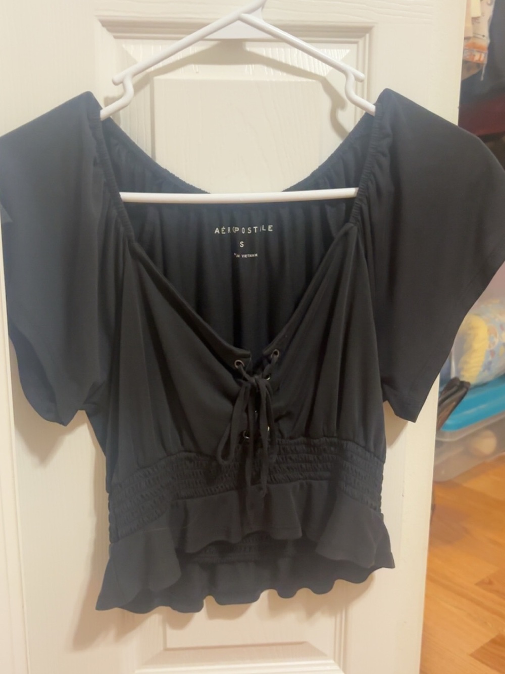 Aeropostale Black Lace-Up Peplum Top